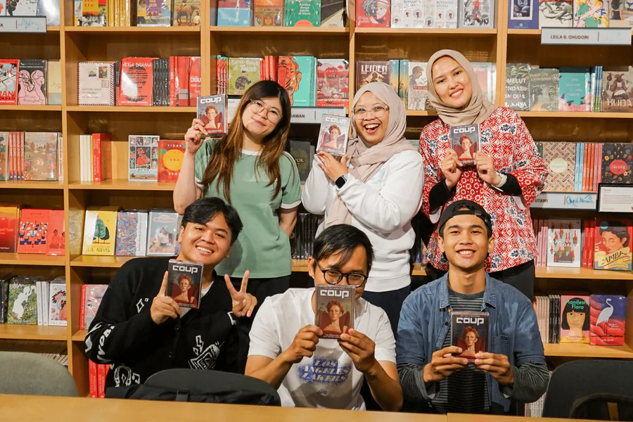 Coup card game box displayed prominently at Gramedia Jalma
